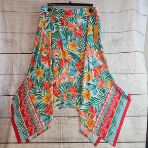 Ruby Rd Woman 3X Tropical Splash Punch Handkerchief Syle Midi Skirt NWT 1096